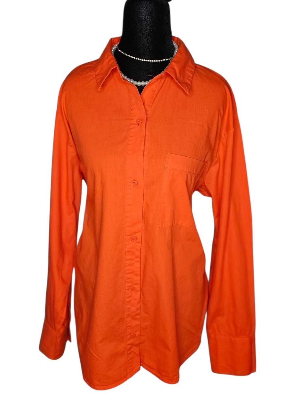 H&M Divided Bright Orange Oversized Button Down Shirt Size M 100% Cotton